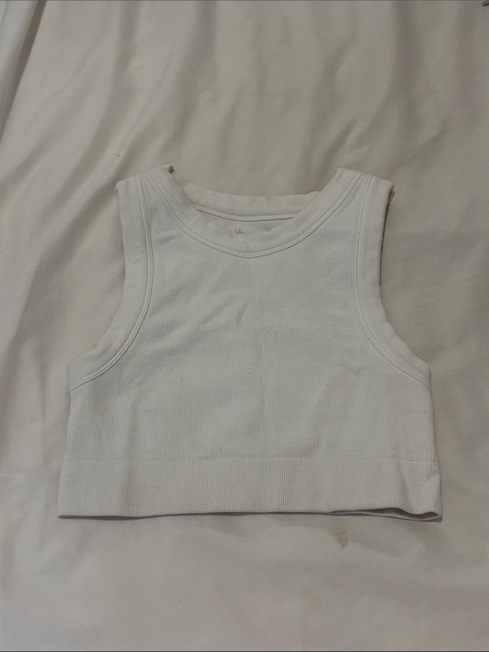 aerie White Ribbed Crop Tank